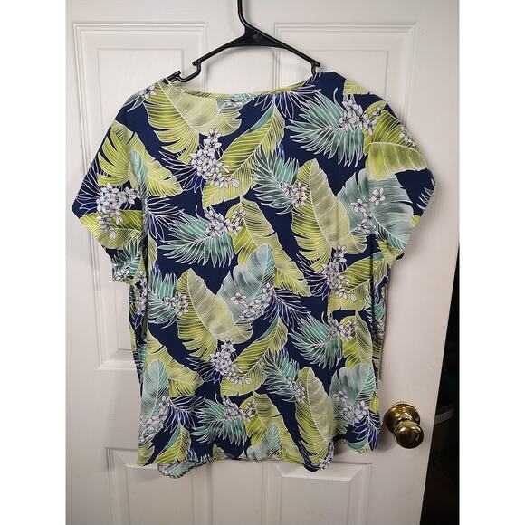 Panama Jack Woman 1X Blouse Linen Blend S/S Tropical V Neck Curved Hem Casual - Picture 9 of 9